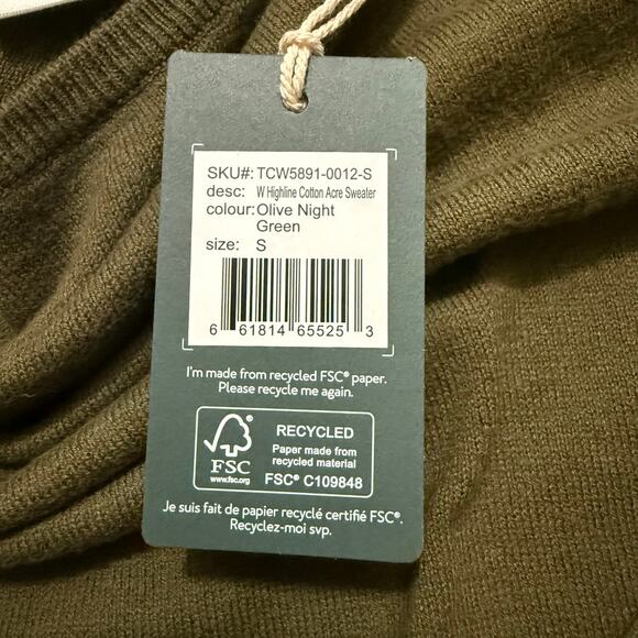NWT TenTree Highline Cotton Acre Sweater Women’s Small Olive Night Green Cotton - Picture 5 of 5
